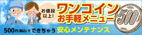 ワンコインお手軽メニュー　500円(税込)でできちゃう安心メンテナンス